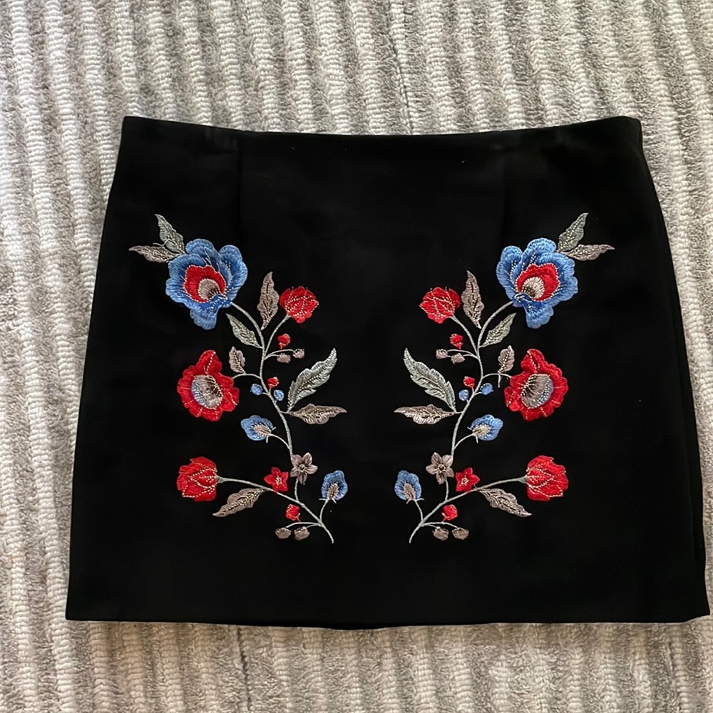 Forever 21 suede floral embroidered mini skirt